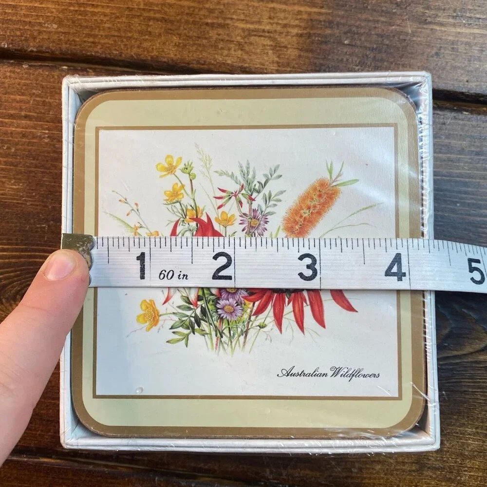 English Life Coaster Set Australian Wildflowers Cork Botanical